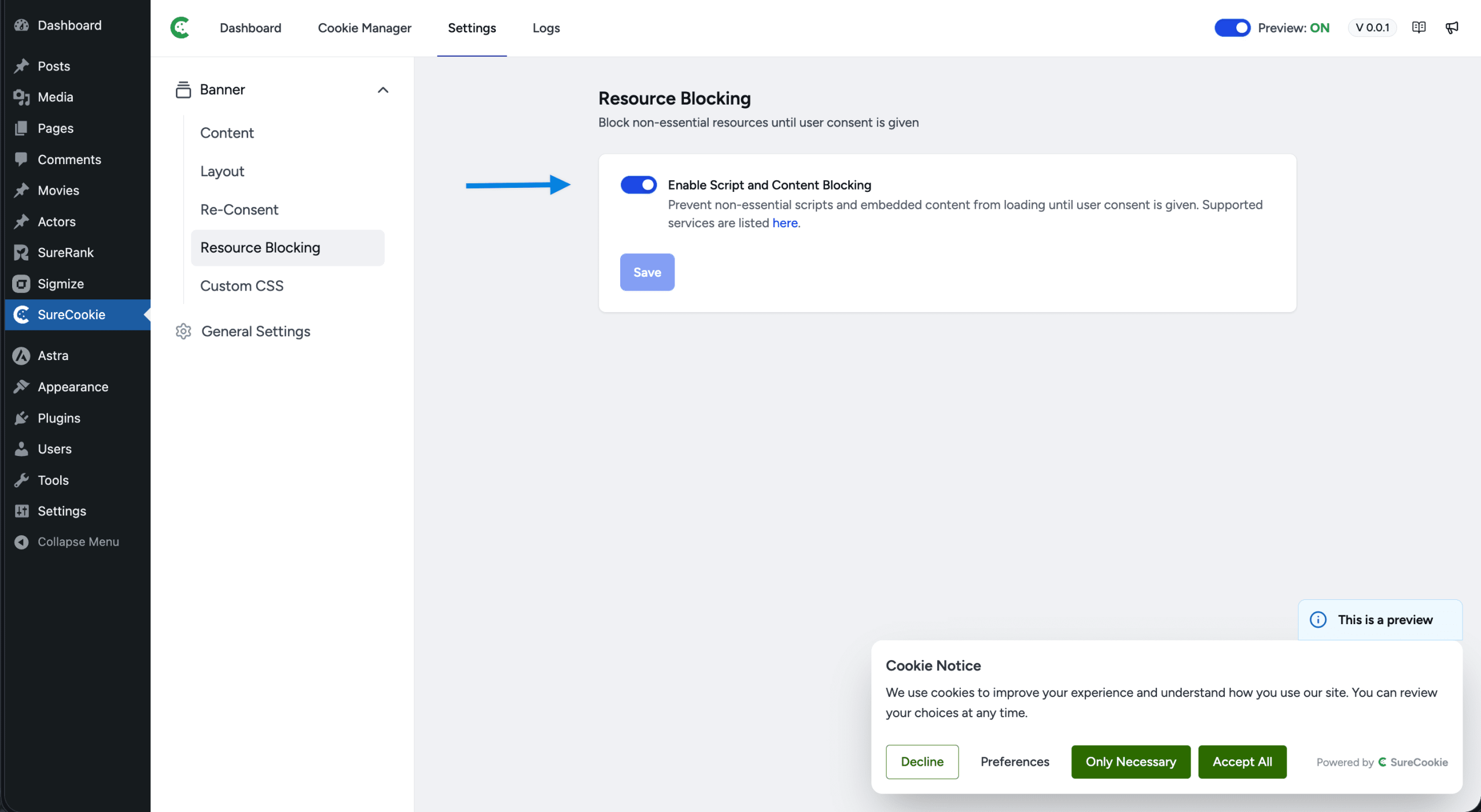 Resource Blocking resource blocking setting