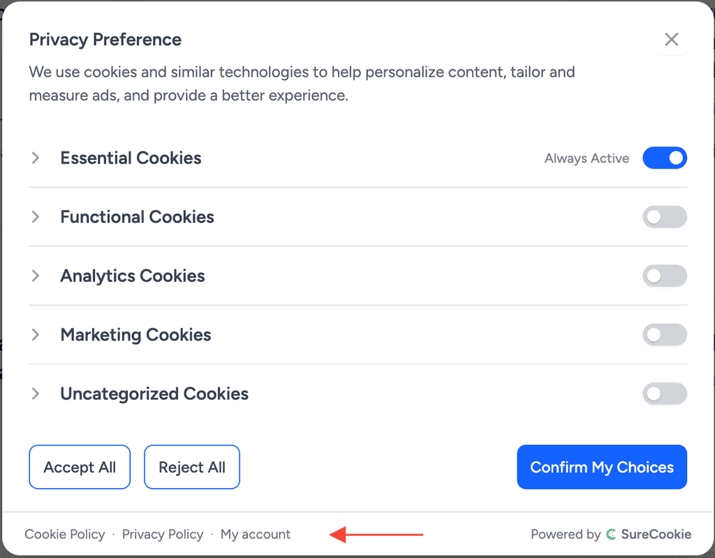 Customizing the Preference Modal Cookie consent preferences modal