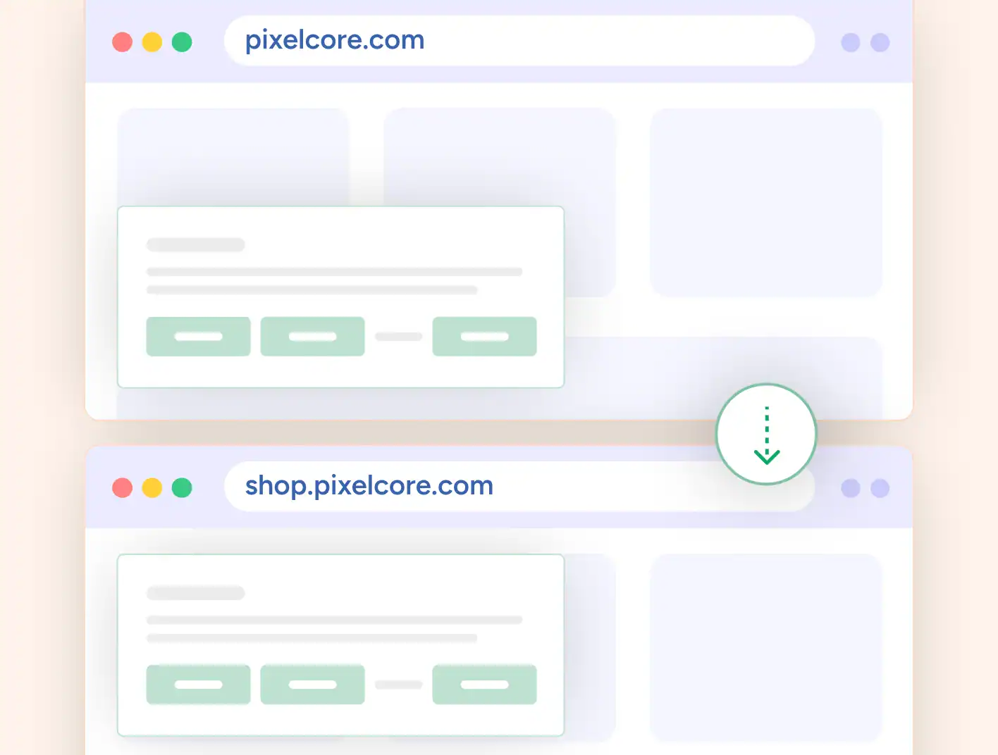 Website mockups with URLs