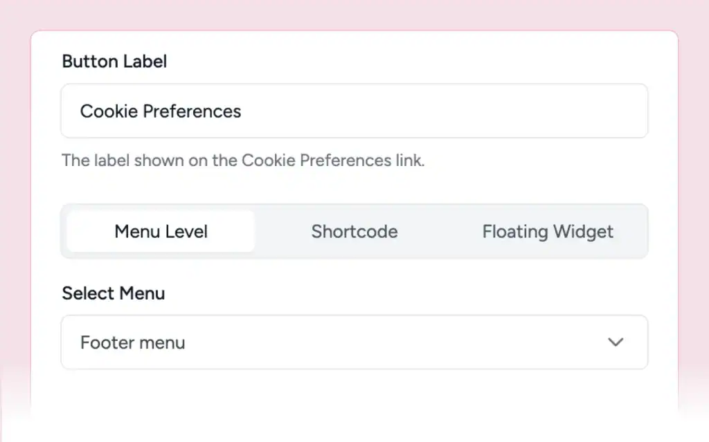 Cookie Preferences menu settings