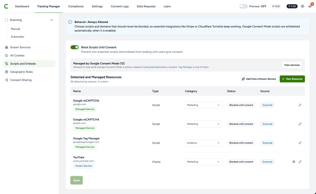 Scripts and embeds manager