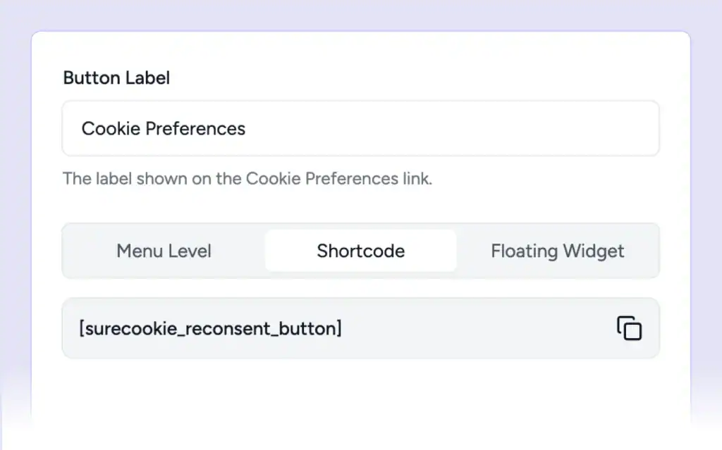 Cookie preferences shortcode settings