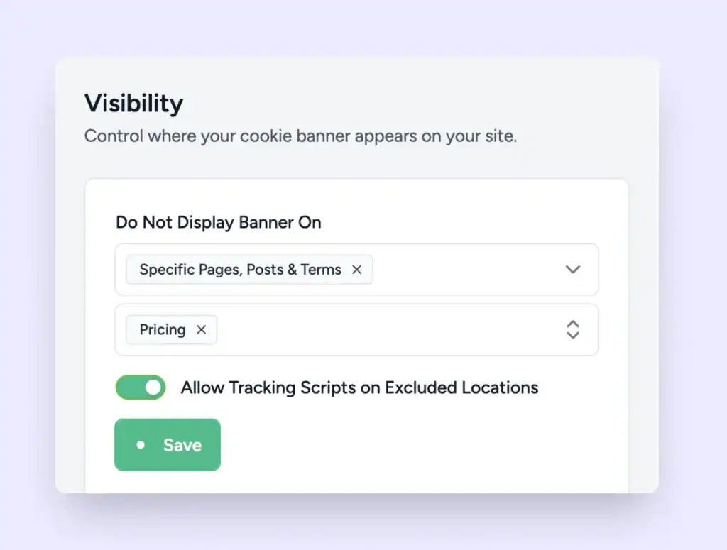 Cookie banner visibility settings