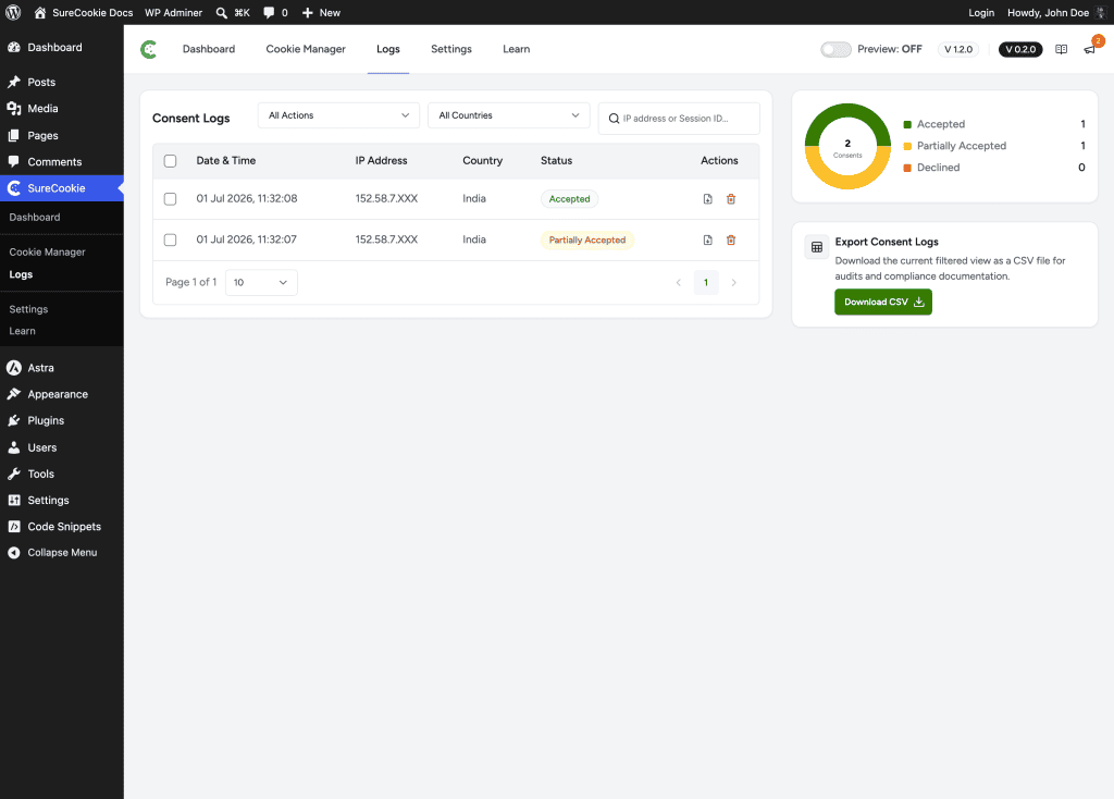Exporting Consent Logs (PDF Proof + CSV) Cookie consent logs summary