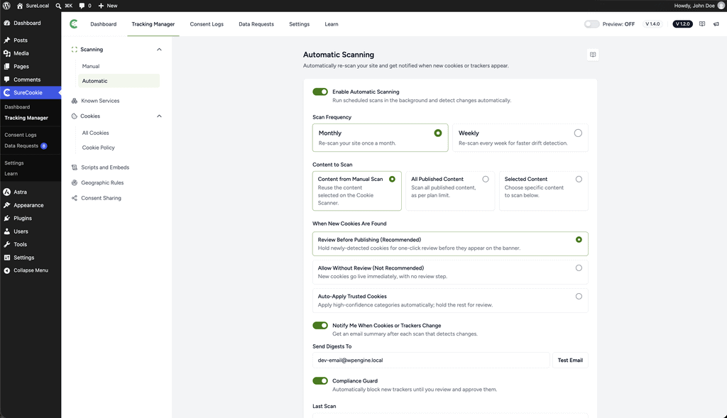 Automatic (Scheduled) Scanning Automatic scanning settings page