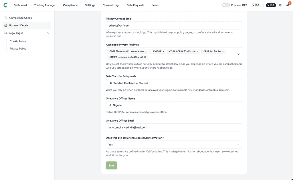 Setting Up Your Business Details Business details and privacy settings