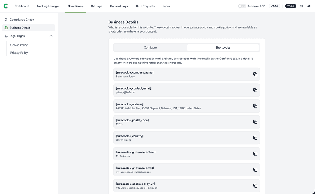Setting Up Your Business Details Business details configuration screen