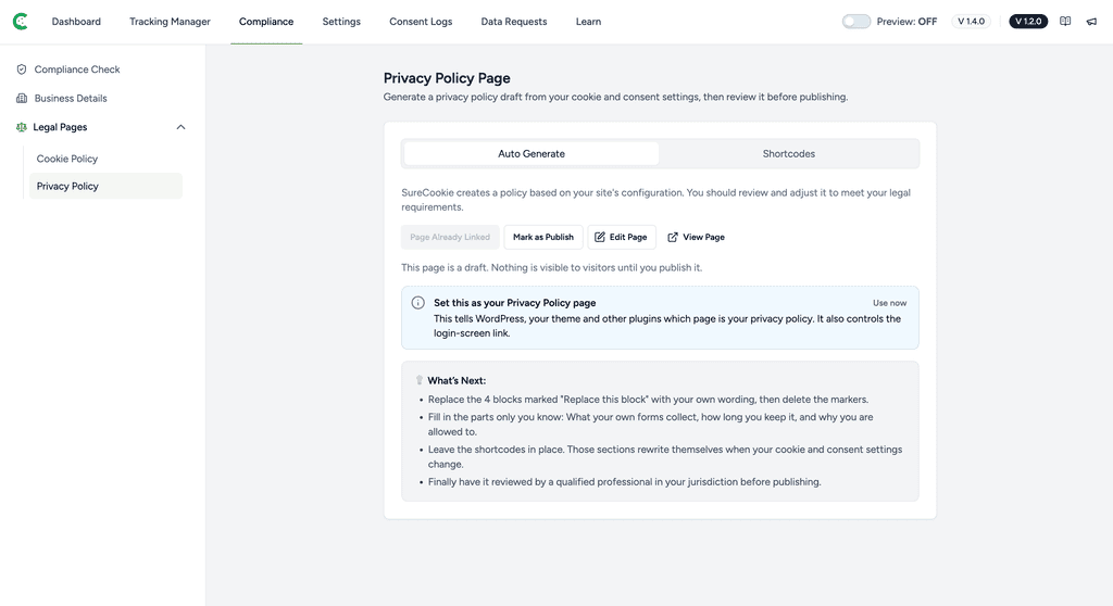 Generating a Privacy Policy Page Privacy Policy Page Draft