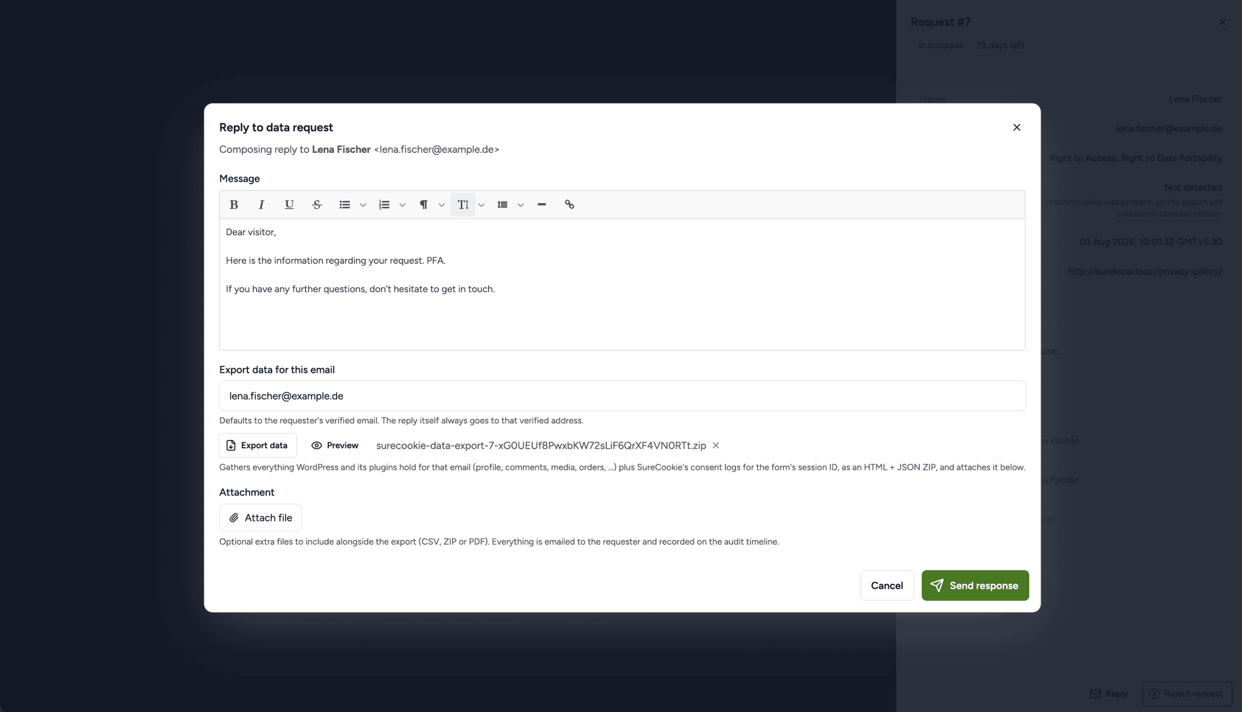 Reply to data request form
