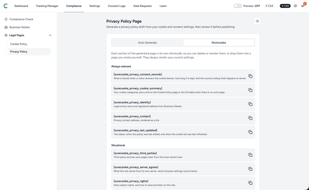 Generating a Privacy Policy Page Privacy Policy Page Management