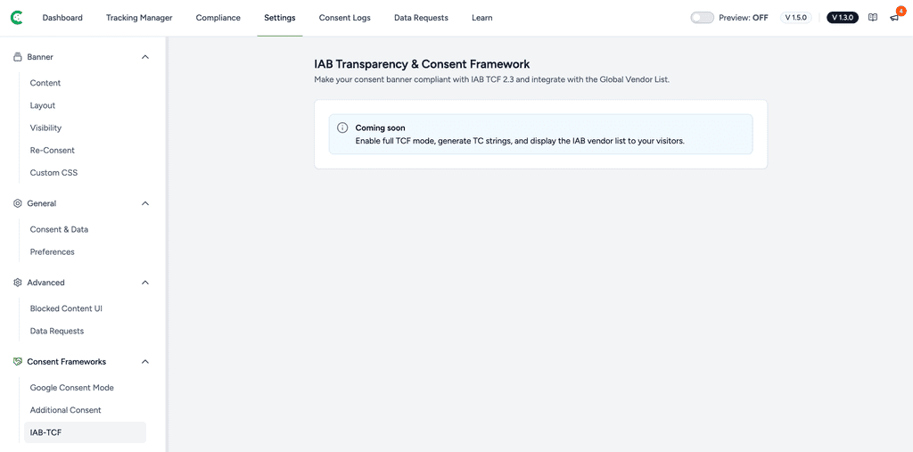 IAB TCF settings page